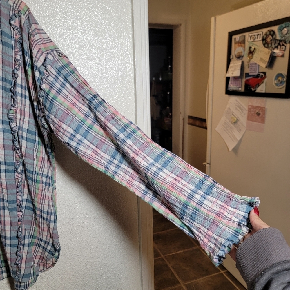 Rl Chaps Plaid Button Down Ruffle Accent 100% Cot… - image 3